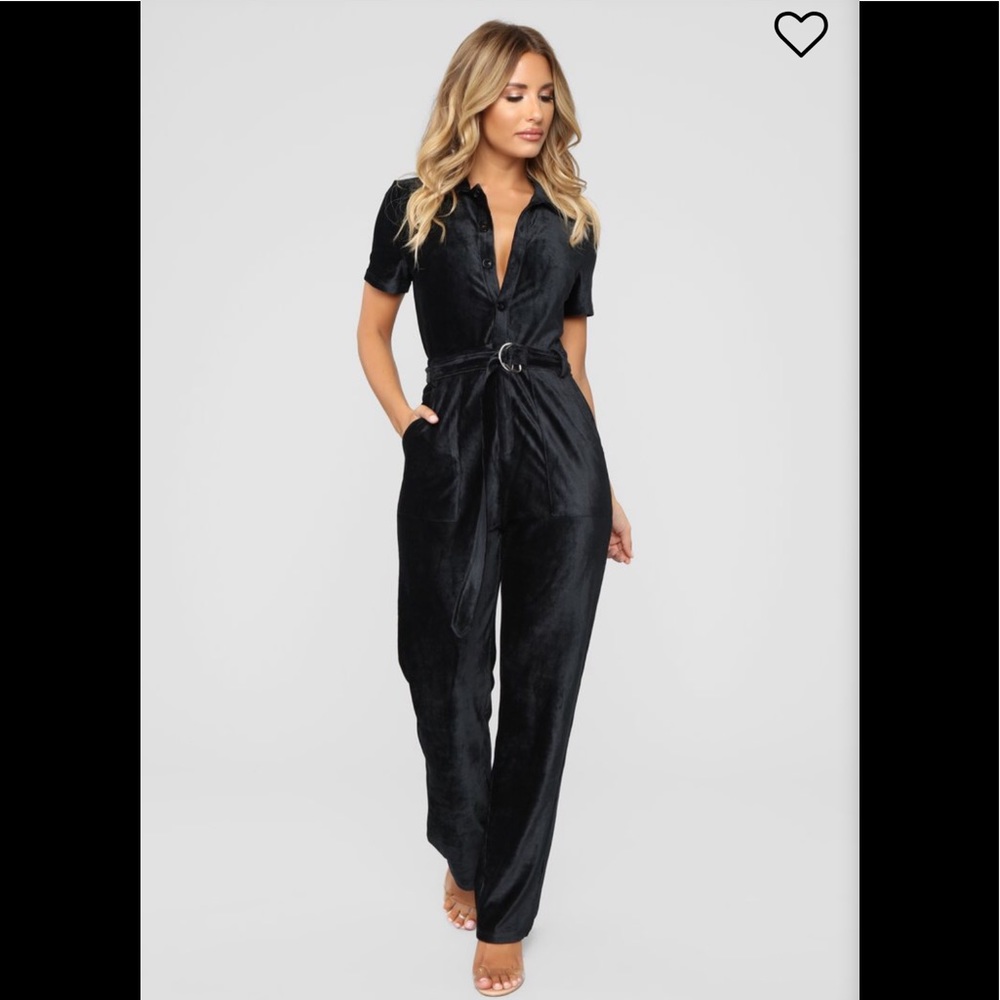 Black Velour Short Sleeve Jumpsuit NWT!!